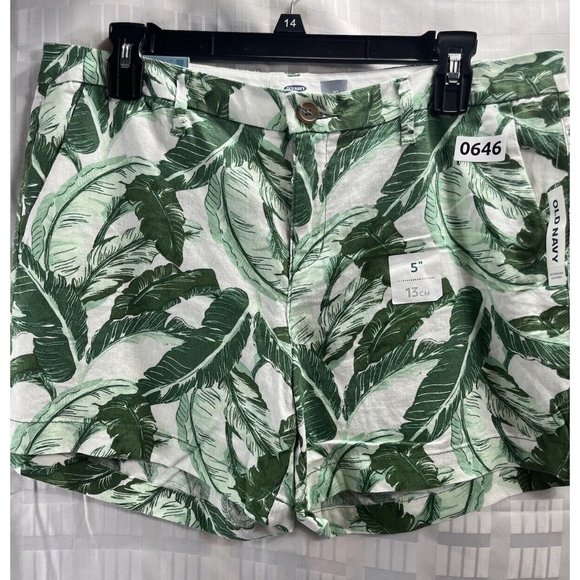 OLD NAVY Shorts Women's Size 10 Green/White Floral All Over Print Linen Summer - Picture 7 of 11
